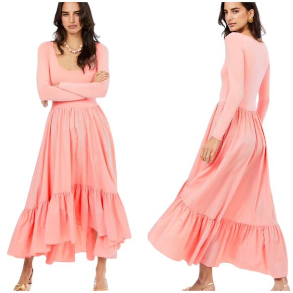 Caroline Constas NWOT Millie Gathered Poplin-Paneled Jersey Midi Dress Size M - Picture 1 of 10